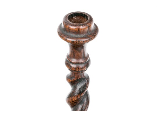 Collection Of 10 Antique Barley Twist Wood Candlesticks