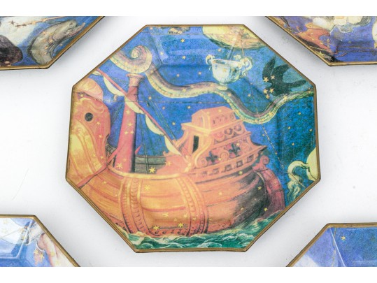 Vintage Set Of Twelve Decoupage Astrological Octagonal Plates