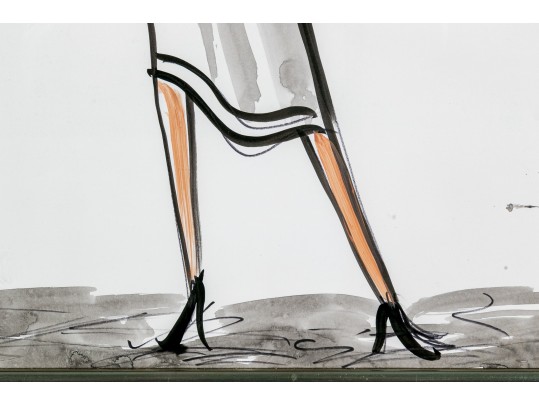 Signed Gouache On Paper Fashion Illustration, Circa 1964