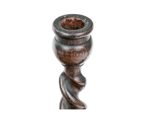 Collection Of 10 Antique Barley Twist Wood Candlesticks