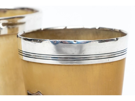 Group Of Three Vintage / Antique Silver Mounted Horn Cups 