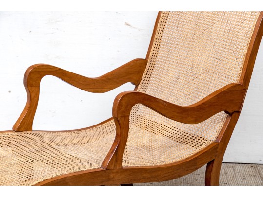 Stylish Vintage Wood And Cane Chaise Lounge