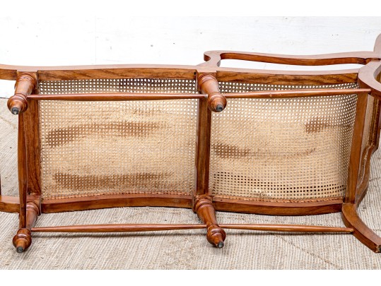 Stylish Vintage Wood And Cane Chaise Lounge