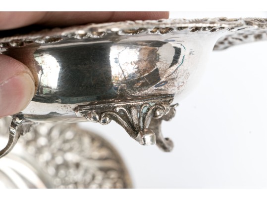 Two Compatible Vintage Egyptian Silver Footed Bowls, 9.87 Ozt. 