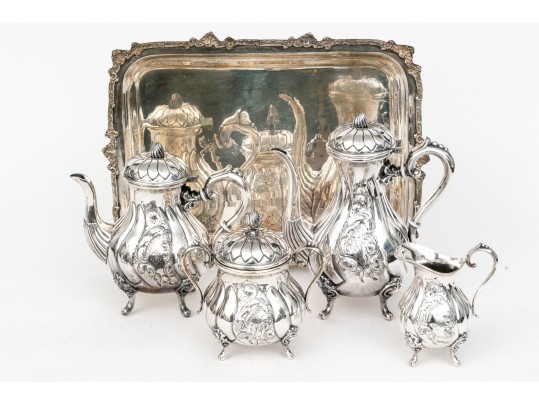Fine Vintage Silverplate Tea And Coffee Service With Tray