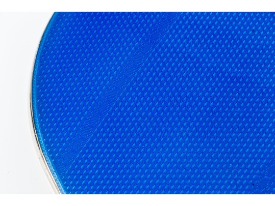 Exquisite Vintage Three- Piece Blue Guilloche Sterling Silver Mounted Dresser Set