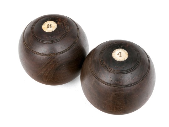 Pair Of Antique English Wood Lawn Bowling Balls