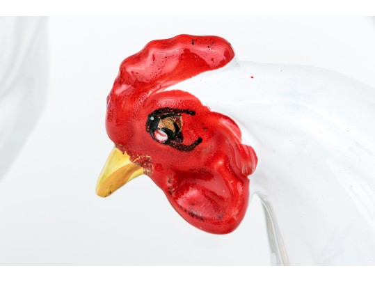 Adorable Pair Of Majolica Naturalistic Models Of Chickens