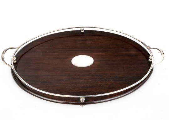 Beautiful Antique Wood And Silverplate Serving Tray, Professionaly Restored