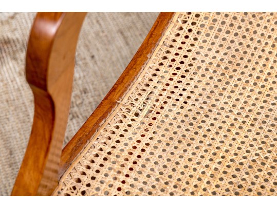 Stylish Vintage Wood And Cane Chaise Lounge