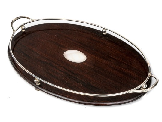 Beautiful Antique Wood And Silverplate Serving Tray, Professionaly Restored