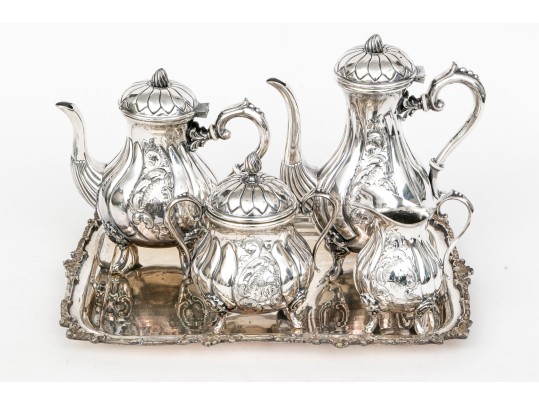 Fine Vintage Silverplate Tea And Coffee Service With Tray