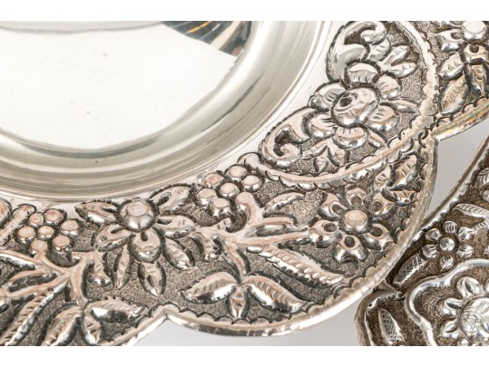 Two Compatible Vintage Egyptian Silver Footed Bowls, 9.87 Ozt. 