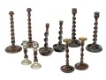 Collection Of 10 Antique Barley Twist Wood Candlesticks