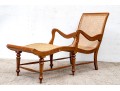 Stylish Vintage Wood And Cane Chaise Lounge