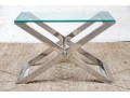Sleek Chrome And Glass Top 'X' Form Side Table
