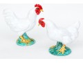 Adorable Pair Of Majolica Naturalistic Models Of Chickens