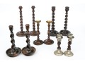 Collection Of 10 Antique Barley Twist Wood Candlesticks