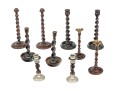 Collection Of 10 Antique Barley Twist Wood Candlesticks