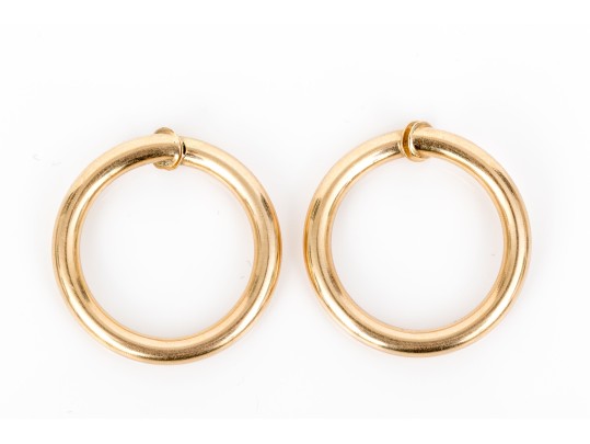 14k Yellow Gold Simple Round Tube Clip On Style Hoop Earrings