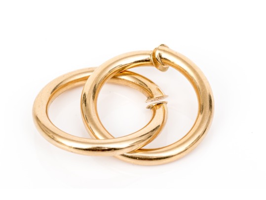 14k Yellow Gold Simple Round Tube Clip On Style Hoop Earrings