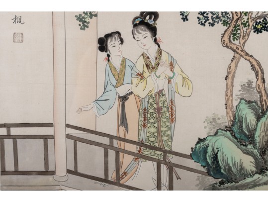 Duo Of Chinese Silk Paintings Of Beautiful Women