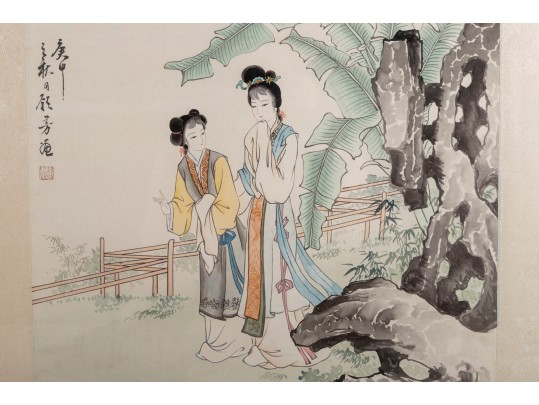 Duo Of Chinese Silk Paintings Of Beautiful Women
