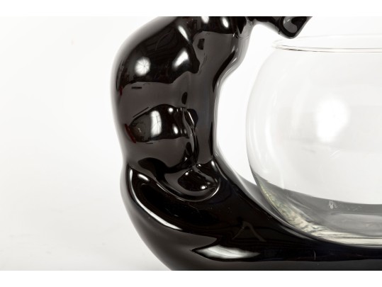 1989 Vandor Pelzman Design Ceramic Black Cat Fish Bowl Holder