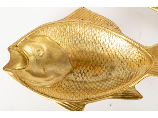 Pair Of Vintage Brass Fish Dishes