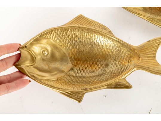 Pair Of Vintage Brass Fish Dishes