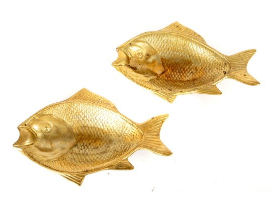 Pair Of Vintage Brass Fish Dishes
