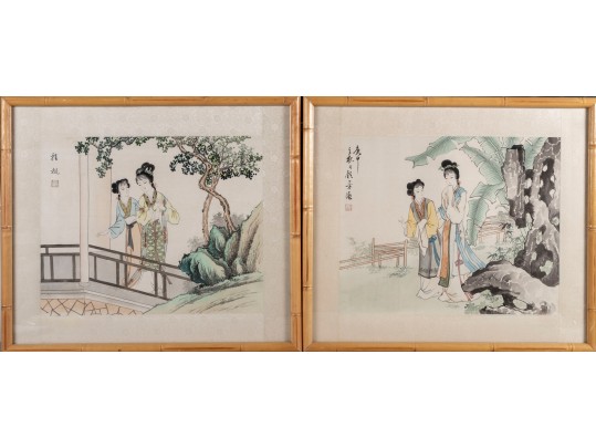 Duo Of Chinese Silk Paintings Of Beautiful Women