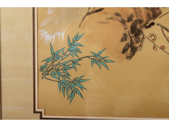 Excellent Japanese Silk Paintings Of White Peacocks