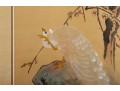 Excellent Japanese Silk Paintings Of White Peacocks