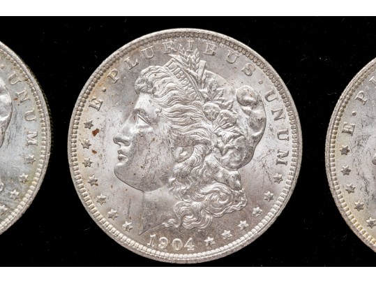 Six 1904 O Morgan Silver Dollar, BU