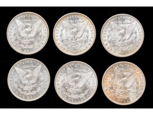 Six 1904 O Morgan Silver Dollar, BU