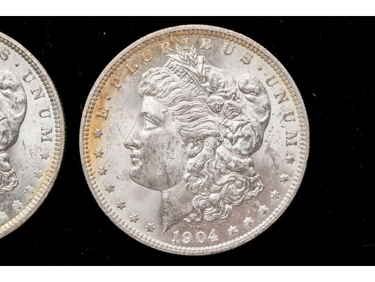 Six 1904 O Morgan Silver Dollar, BU