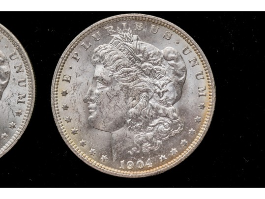 Six 1904 O Morgan Silver Dollar, BU