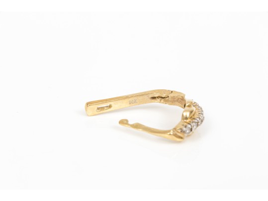 14k Yellow Gold Pretty Diamond Set 1/2 Hoop Earrings, App. 0.14 TCW