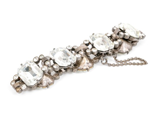 Sterling Silver Fun Impactful Vintage Chunky Rhinestone Bracelet