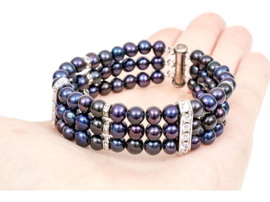 Fun Lot Of Cultured Black Freshwater Pearl Necklace And Bracelets, With A Hematite Necklace