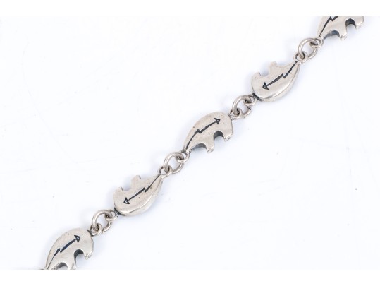 Lot Of Fun Southwestern Bear Motif Sterling Silver Brooch And Bracelet