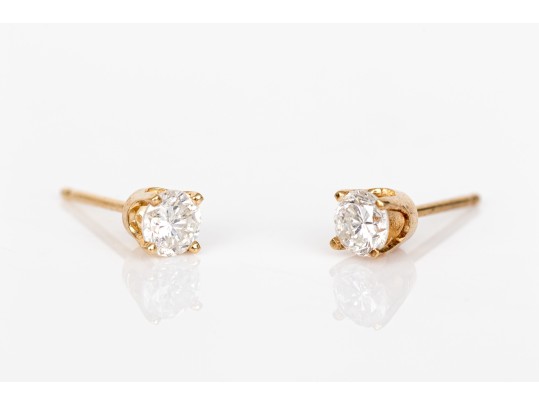 14K Yellow Gold Brilliant Diamond Stud Earrings, App. 0.45 TCW