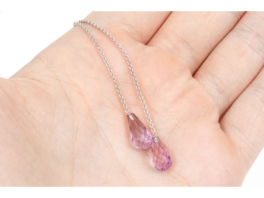 14k White Gold Pretty Purple Amethyst Briolette Necklace And Earrings Set