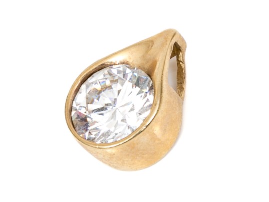 14k Yellow Gold Contemporary Large Bezel Set CZ Pendant