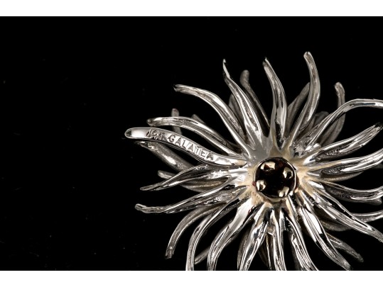 Galatea 14k White Gold Lovely Diamond Set Black Cultured Pearl Aster Motif Pendant