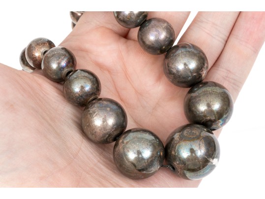 Sterling Silver Fun Chunky Graduated Bead Necklace, 22mm To 8mm