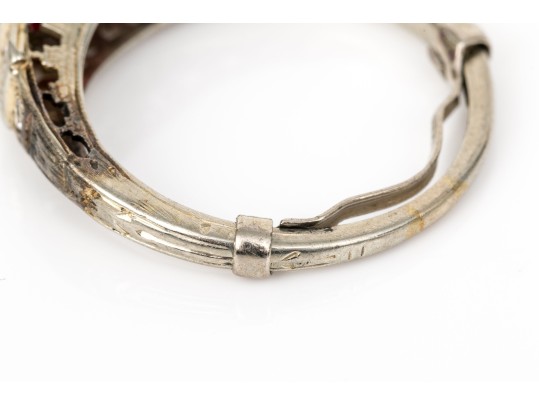 18k White Gold Antique Stepped Diamond Set Ring, Size 5.75+