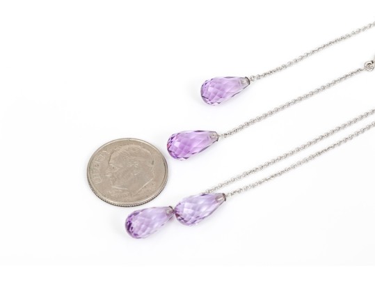 14k White Gold Pretty Purple Amethyst Briolette Necklace And Earrings Set