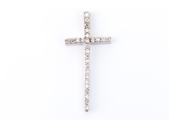Petite 14K White Gold And Diamond Cross Pendant